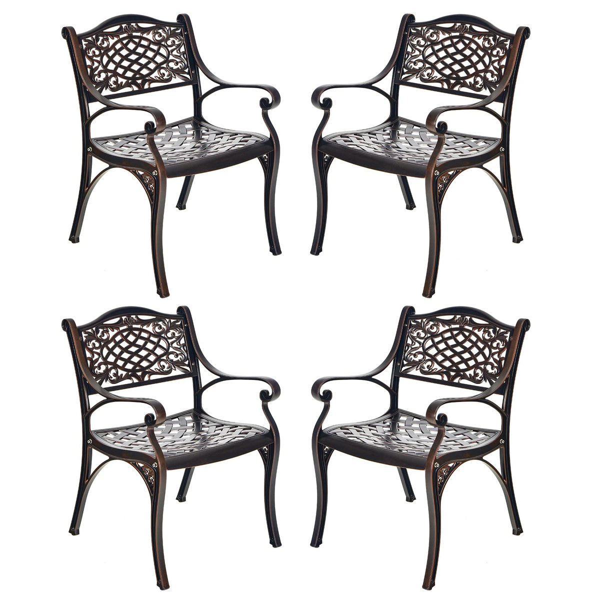 Giantex 4 Pieces Patio Chairs, Cast Aluminum Bistro Chairs With Armrest, All-Weather Patio Dining Chair With Adjustable Feet, Outdoor Armchairs For Garden Deck Backyard Poolside (2)