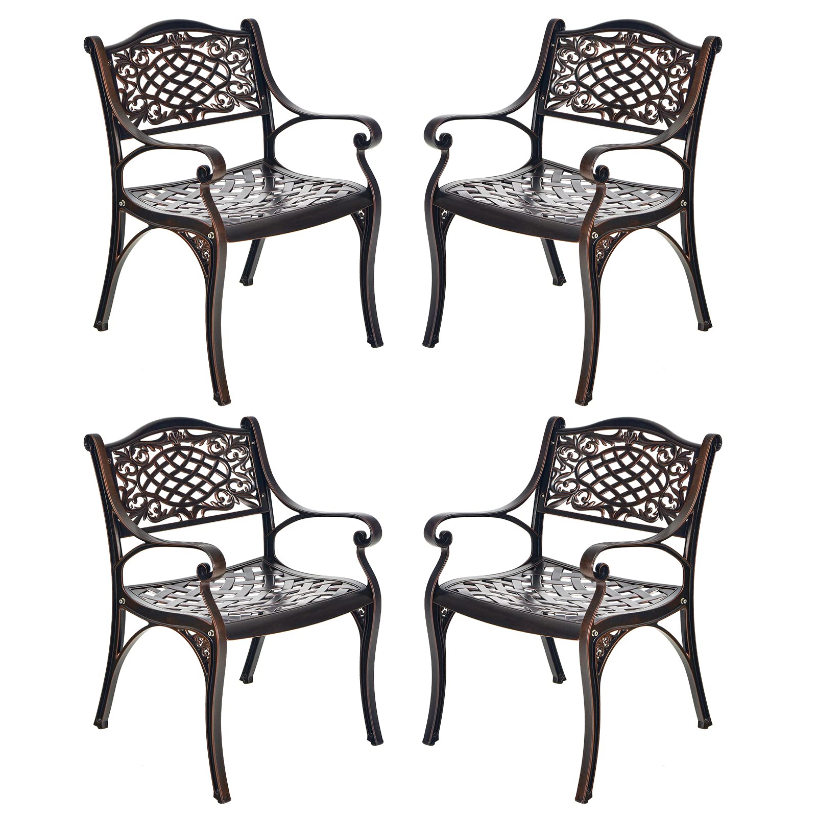 Giantex 4 Pieces Patio Chairs, Cast Aluminum Bistro Chairs With Armrest, All-Weather Patio Dining Chair With Adjustable Feet, Outdoor Armchairs For Garden Deck Backyard Poolside (2)