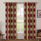 Homeideas Burgundy And Beige Wave Room Darkening Curtains 52 X 84 Inch Long Jacquard Grommet Window Curtains Drapes For Living R