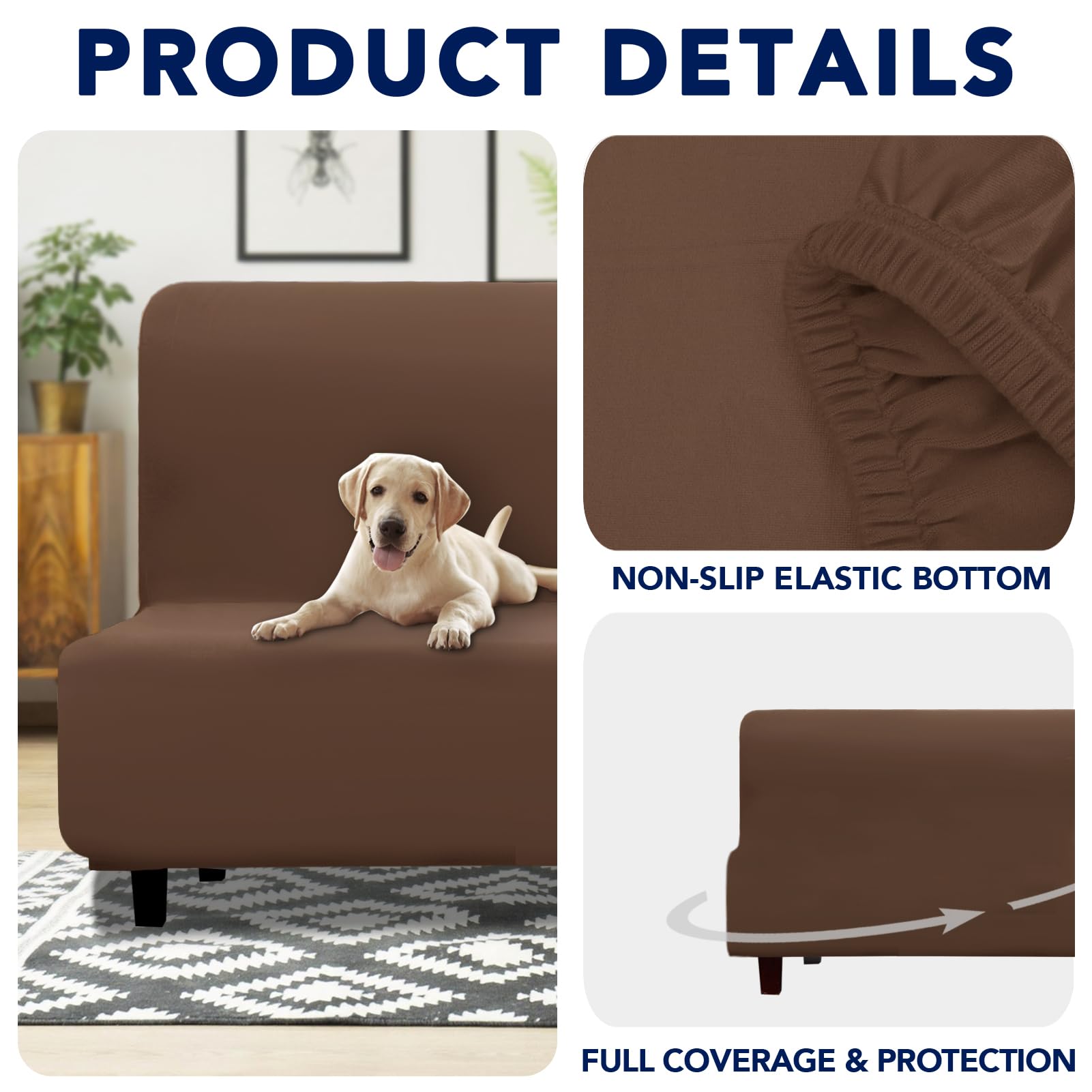 Purefit 100% Dual Waterproof Futon Cover, Waterproof Couch Cover For Futon - Stretch Non Slip Fleece Sofa Covers Washable, Leakproof Furniture Protector For Kids, Pets, Dog (Futon, Brown)