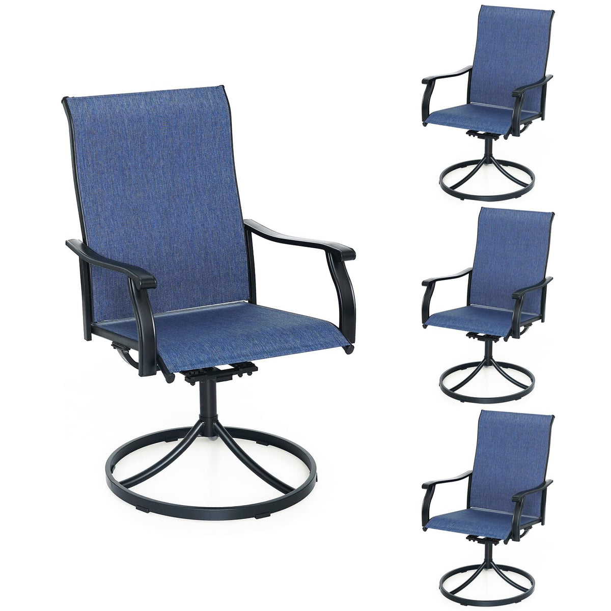 Nixtopia Morandi Blue Patio Swivel Chairs Set Of 4 With Retro Armrest And Metal Frame Sling Dining Chairs