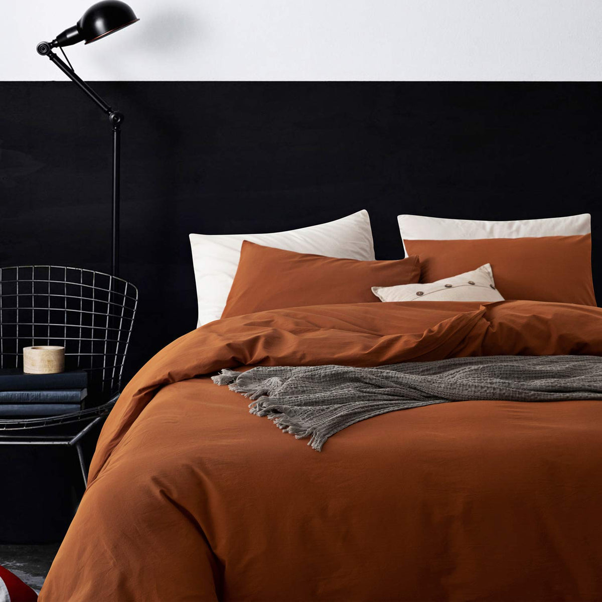Ecocott Brown Duvet Cover King Size, 3 Piece 100% Washed Cotton 1 Duvet Cover With Zipper And 2 Pillowcases, Ultra Soft And Easy