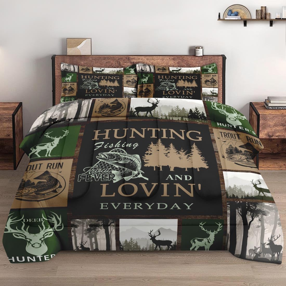 Wecozy Comforter Set Twin Size, Retro Mountains Gray Soft 2 Pcs Bedding Set With Pillowcase For Kids And Adults, Deer Animal Tre