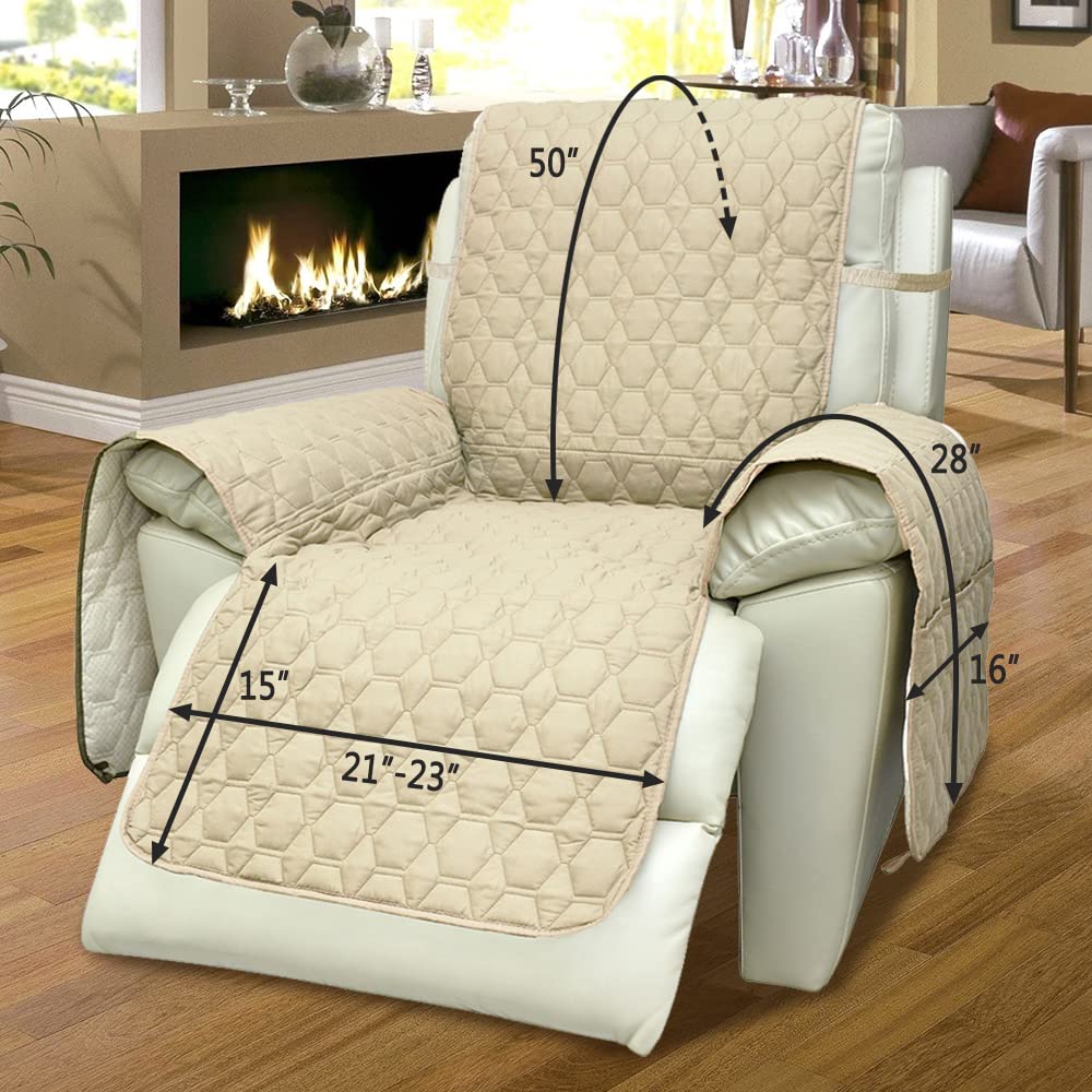 Rbsc Home Recliner Chair Cover 30 Inch Beige Recliner Covers 100% Waterproof Anti-Slip Large Recliner Slipcovers For Pets Dogs C