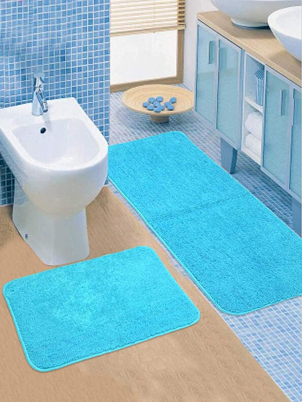 OOPS KART Microfiber Multi Purpose Bathroom Mat,Bathroom Rugs and Mats 2 Piece Anti Slip Bath Mats Soft Plush Plain Design for S