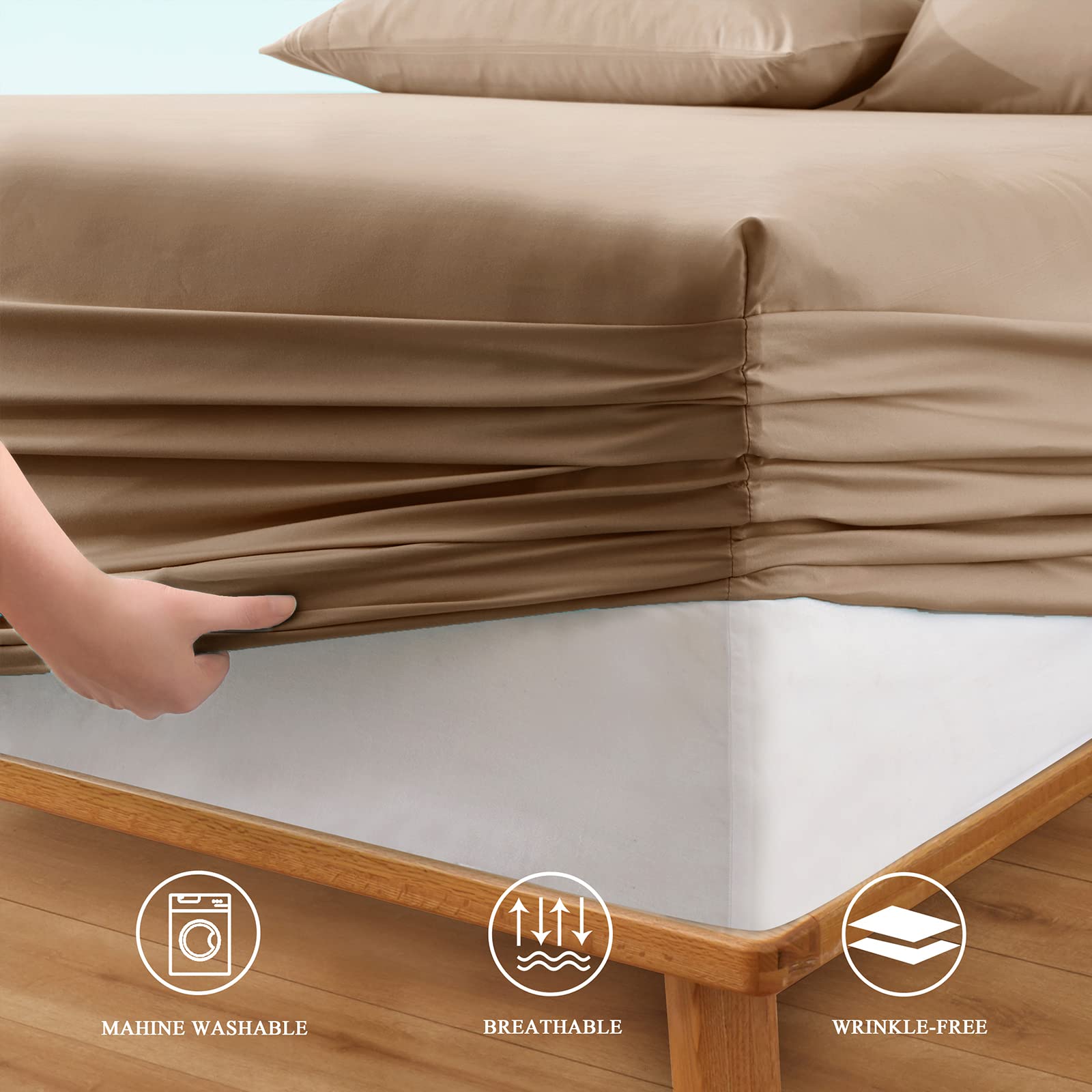 Horbaunal Extra Deep Pocket Queen Fitted Sheet Only - Fits Up To 24 Inch Mattress - Luxury 1800 Thread Count - Microfiber Taupe
