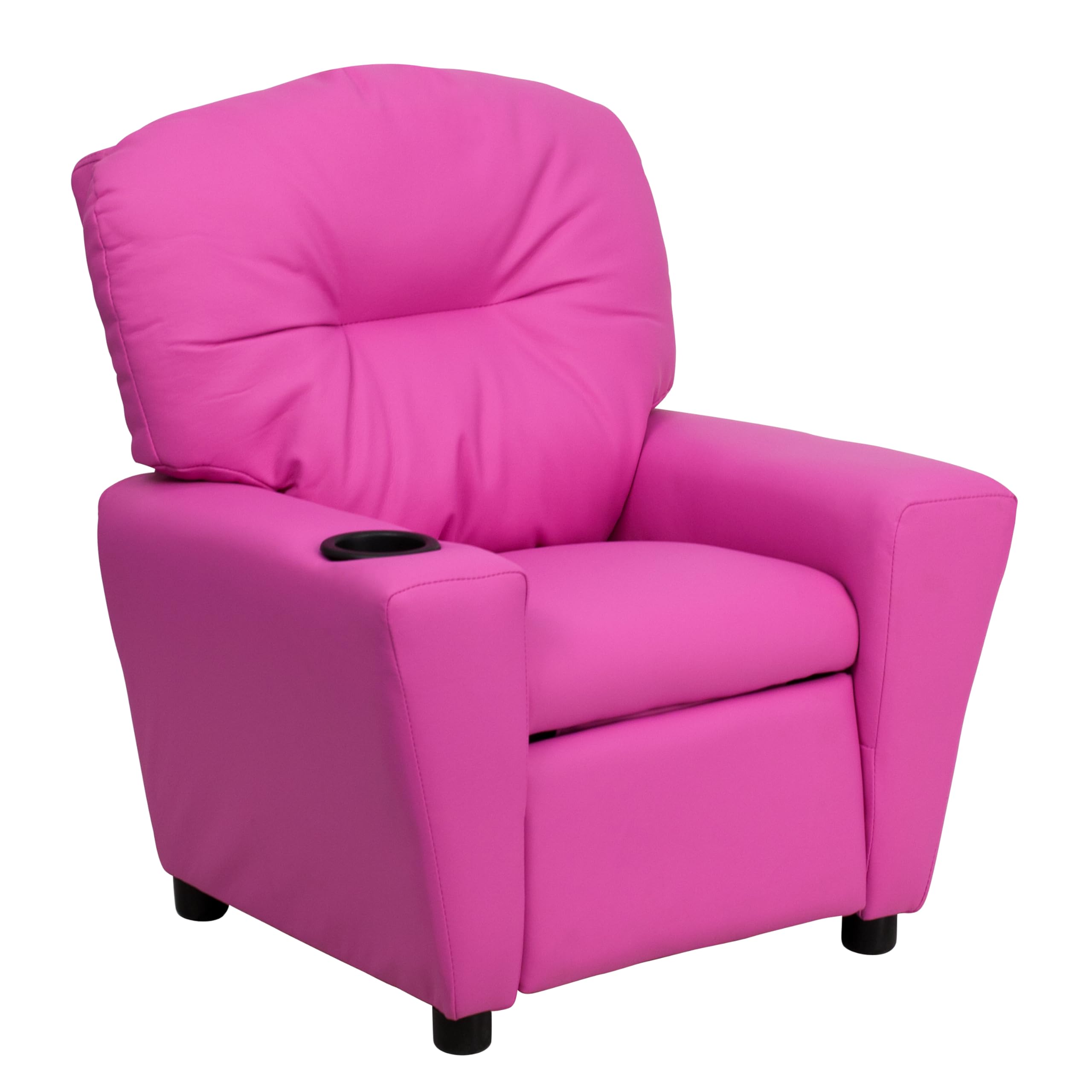 Flash Furniture Chandler Vinyl Kids Recliner With Cup Holder And Safety Recline, Contemporary Reclining Chair For Kids, Supports