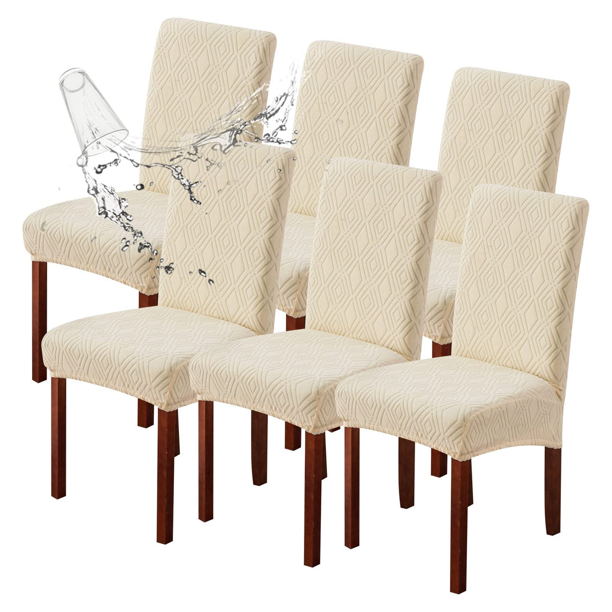 Genina Waterproof Dining Room Chair Covers Set Of 4 Stretch Parsons Chair Slipcovers For Dining Room Kitchen Chair Protector Cover, Removable, Washable (4, Pattern2-Beige)