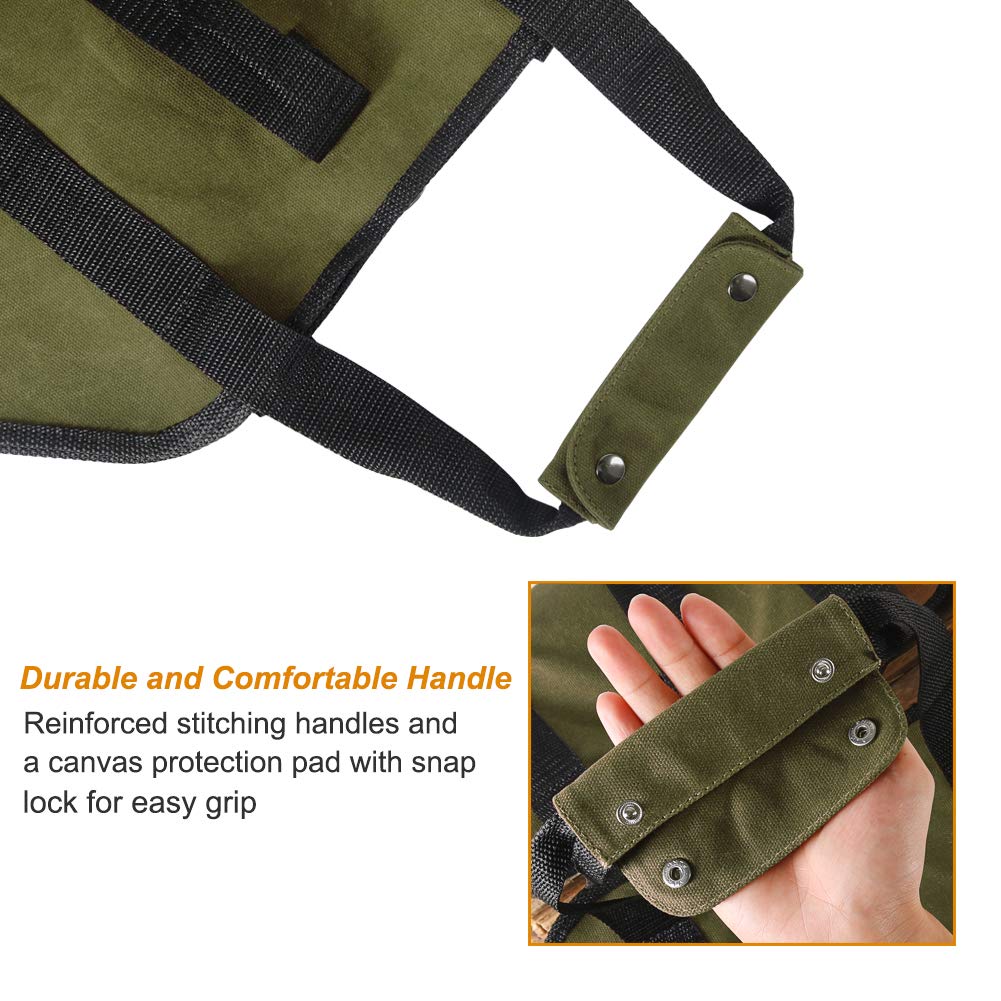 Tenn Well Wood Carrier For Firewood, 38In X 18In 16Oz Waxed Canvas Firewood Carrier Log Tote Bag With Handles Securing Straps Fo