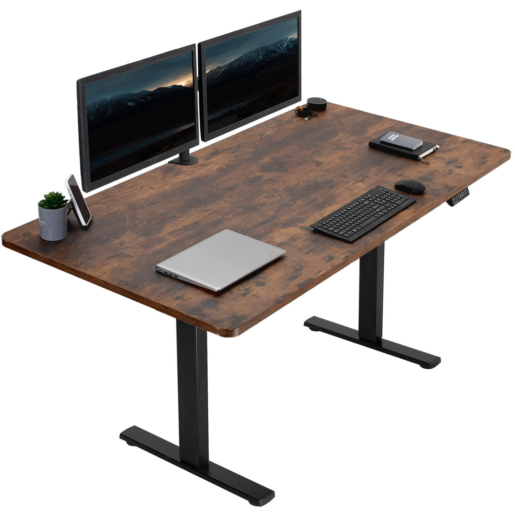 Vivo Electric 71 X 36 Inch Rustic Standing Desk Workstation, Memory Controller Height Adjustment, 1B Series, Vintage Brown Top Black Frame, Desk-Kit-1B7N-36