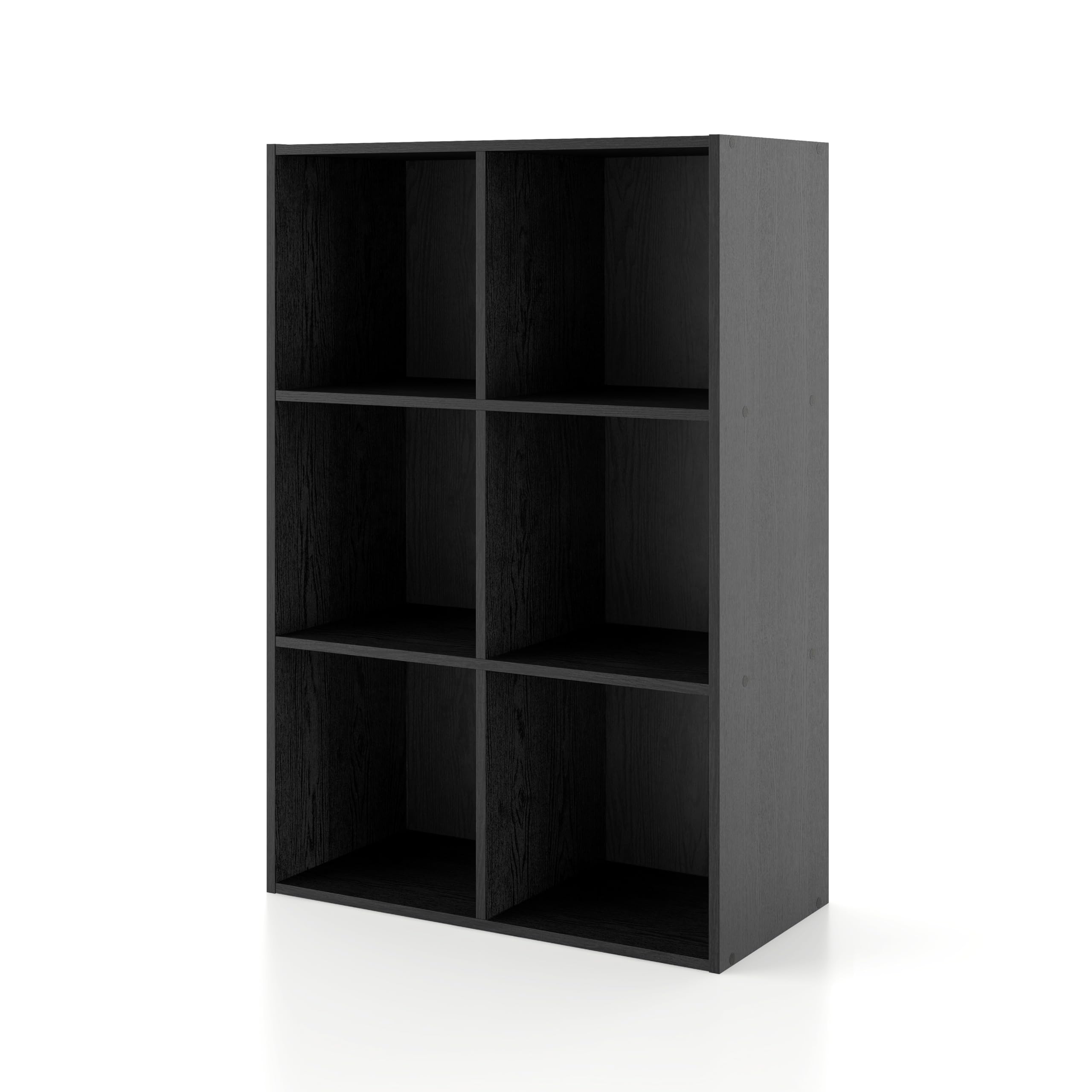 Homes: Inside + Out Apexa 6 Cube Storage Organizer Shelves, Stackable Wood Bookcase Fits Cubby Bins For Organization, Dorm Teen Room Decor & Home Office, Black