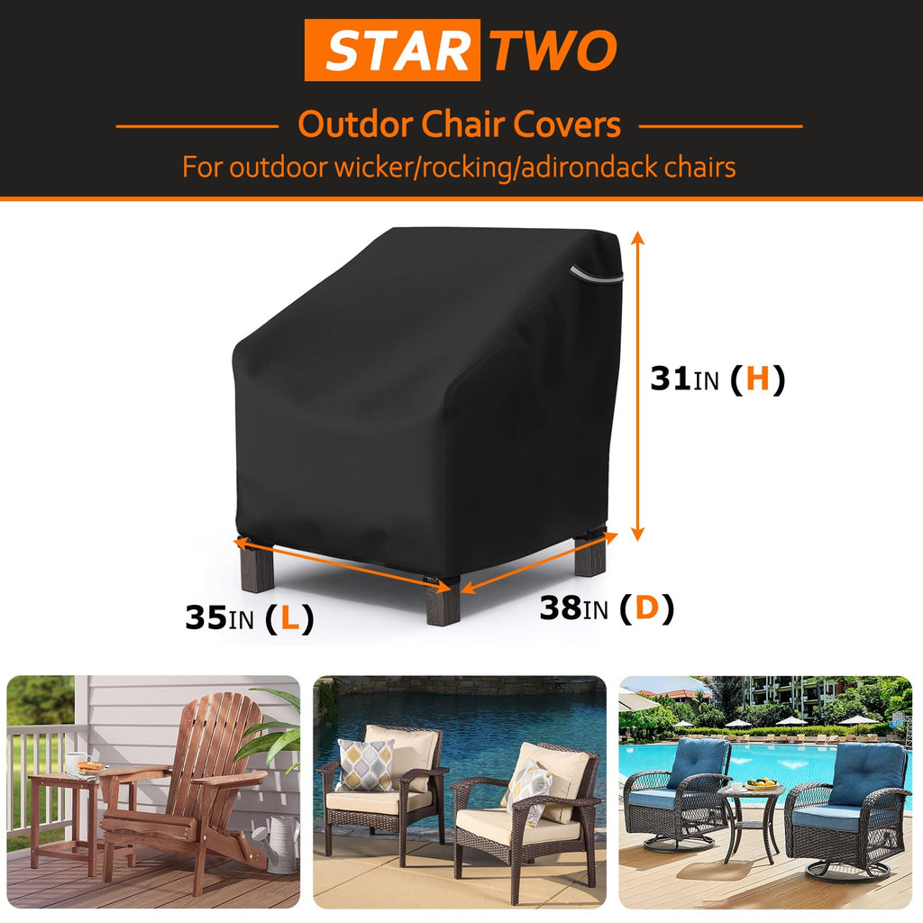 Startwo Patio Chair Covers 2 Pack Outdoor Furniture Covers Waterproof Fit For 35' Lx 38' W X 31' H, Lounge Deep Seat Cover, Heavy Duty Chair Covers For Lawn Furnitures, Black