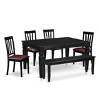 East West Furniture WEAN6D-BLK-LC 6 Piece Modern Dining Table Set Contains a Rectangle Wooden Table with Butterfly Leaf and 4 Faux Leather Dining Chairs with a Bench, 42x60 Inch, Black