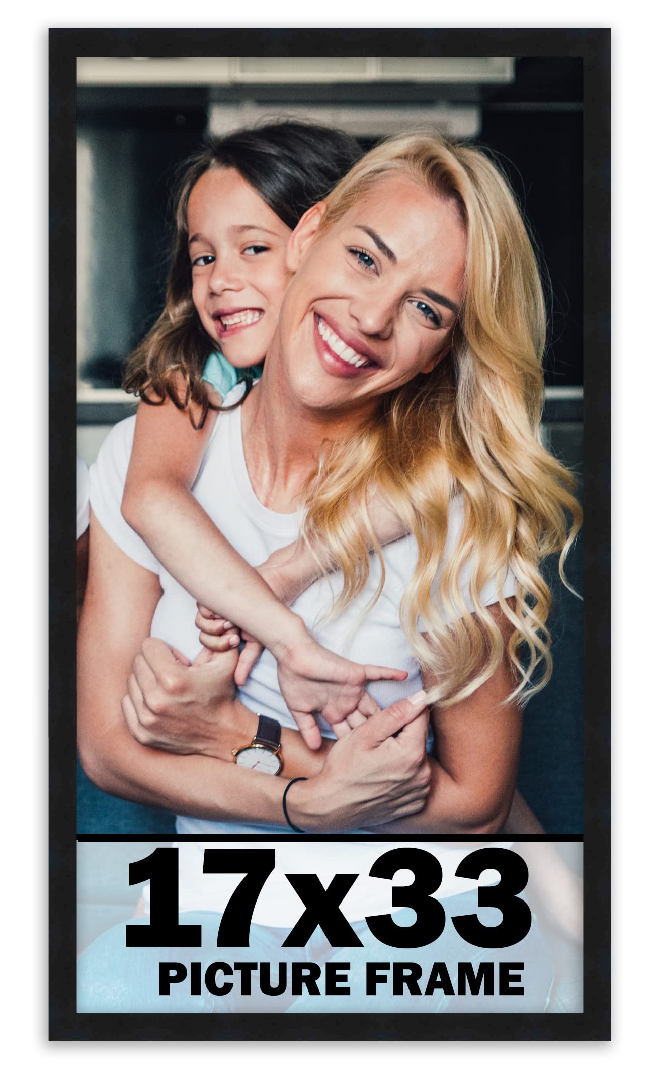 17x33 Frame Black Picture Frame - Complete Modern Photo Frame Includes UV Acrylic Shatter Guard Front, Acid Free Foam Backing Bo