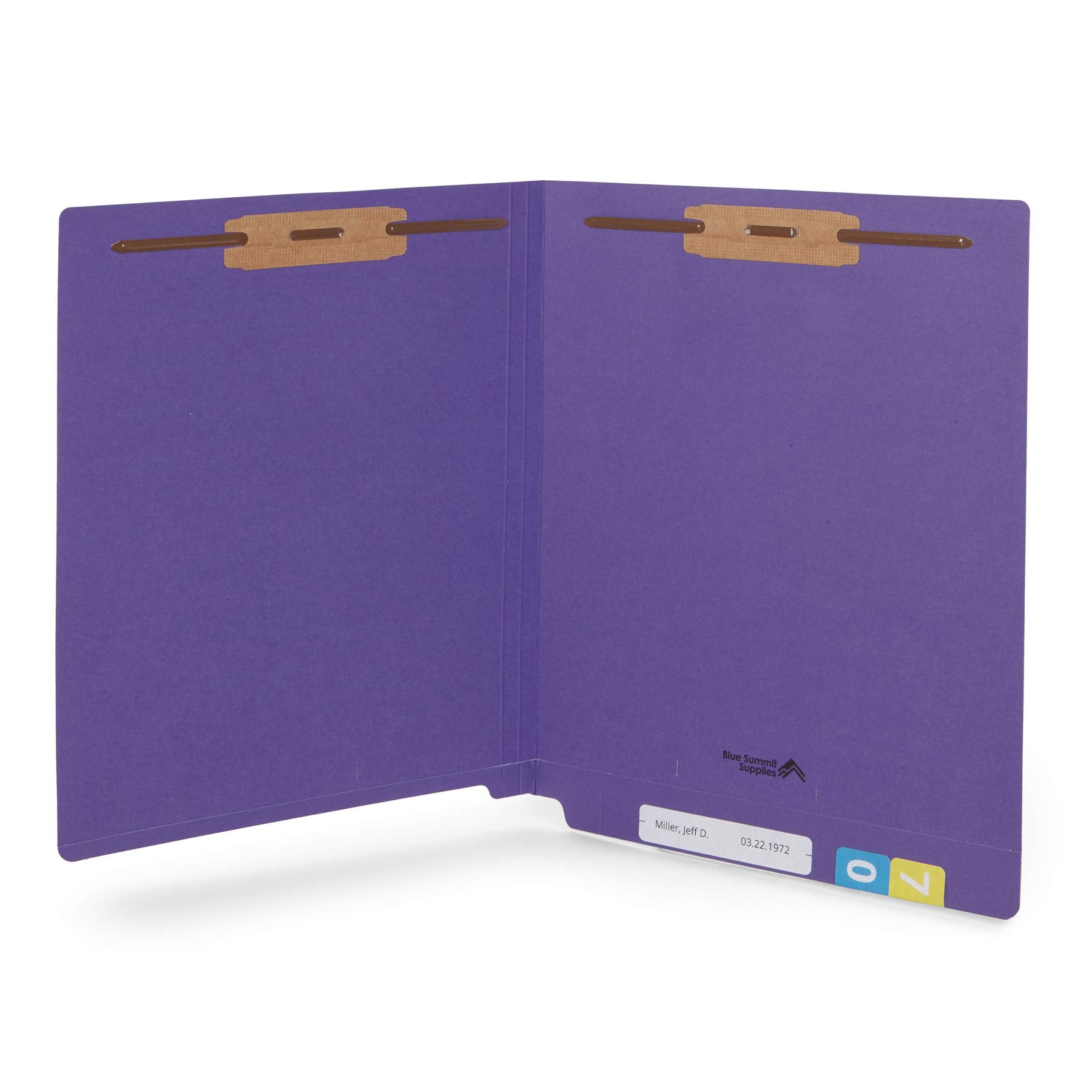 Blue Summit Supplies 50 Full End Tab Purple File Folders With Fasteners, Letter Size, Two Prongs, 50 Pack