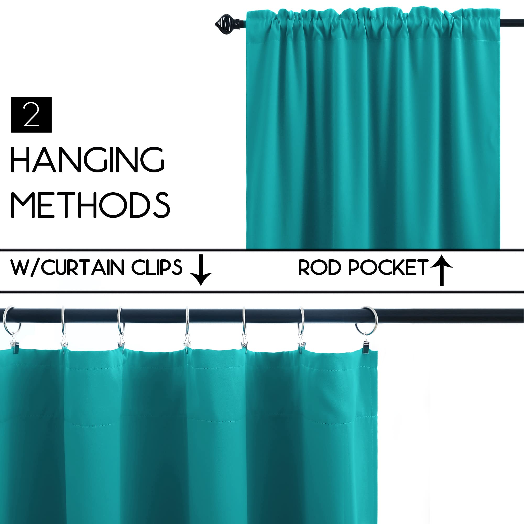 Koufall Teal Curtains 36 Inch Length For Small Bathroom Window 2 Panels Rod Pocket Cafe Thermal Insulated Darkening Blackout Window Treatments Tier For Bedroom Kitchen 34 Wide By 36 Inches Long