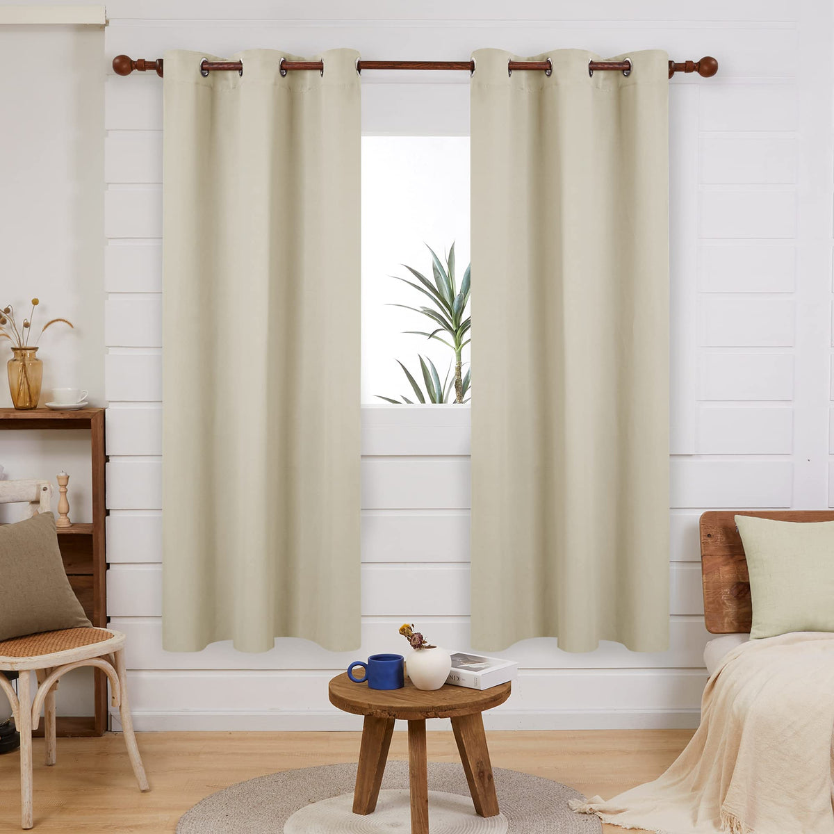 Deconovo Grommet Blackout Curtains For Kids Bedroom, Room Darkening Thermal Insulated Window Curtain, Beige, 42X63 Inch, 1 Panel