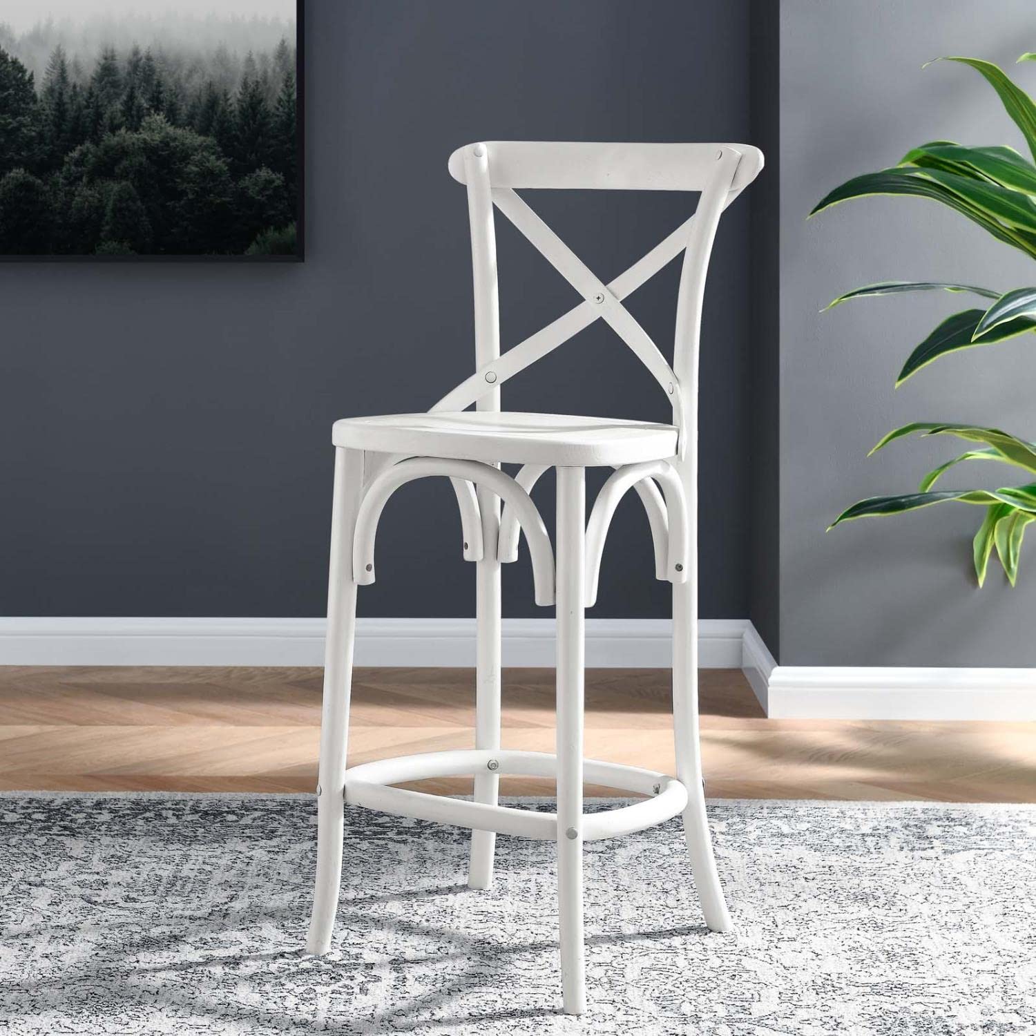 Modway Gear X-Back Wood Counter Bar Stool In White