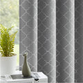 Enactex 100% Full Blackout Curtains Thermal Insulated Drapes 95 Inch Long For Bedroom, Grey Drapery With Silver Geometric Patter