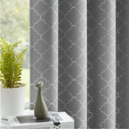 Enactex 100% Full Blackout Curtains Thermal Insulated Drapes 95 Inch Long For Bedroom, Grey Drapery With Silver Geometric Patter