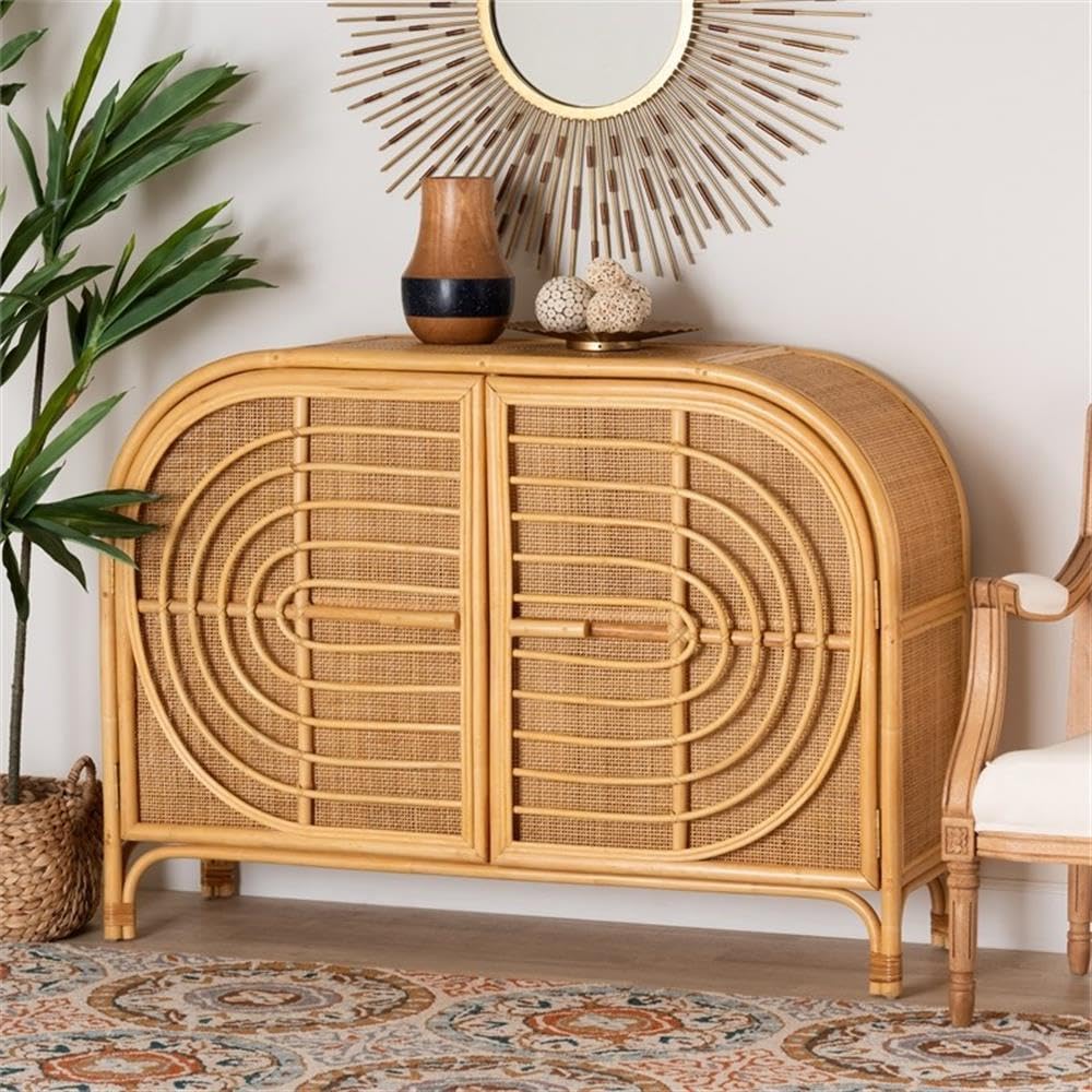 bali & pari Ovalet 2-Door Modern Rattan Sideboard in Natural Brown