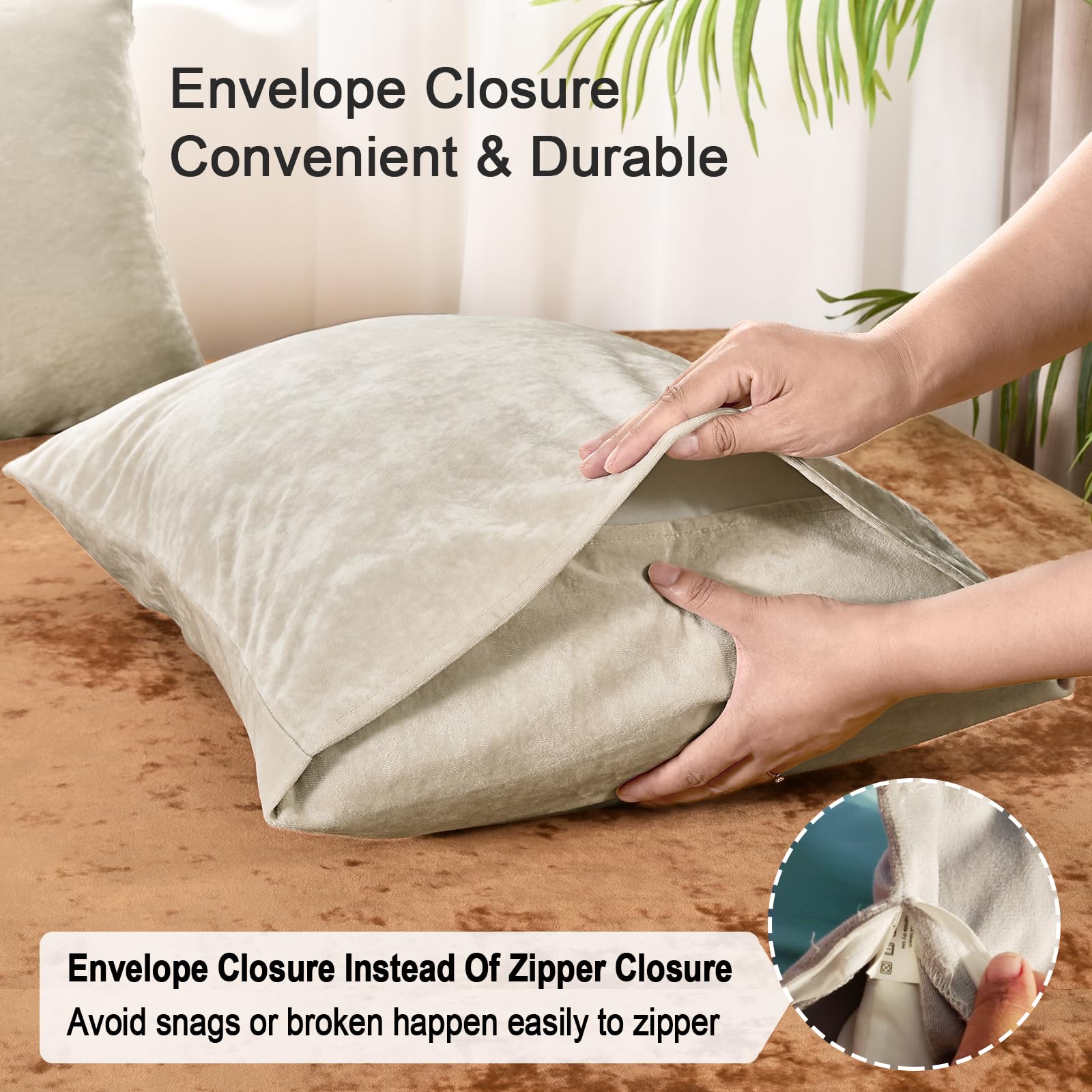 Phf Truly Velvet Pillowcases King Size, No Insert, 2 Pack Ultra Soft Breathable Pillow Shams Covers With Envelope Closure, 20' X 36' Luxury Cozy Warm Fuzzy Flannel Pillow Cases, Sand