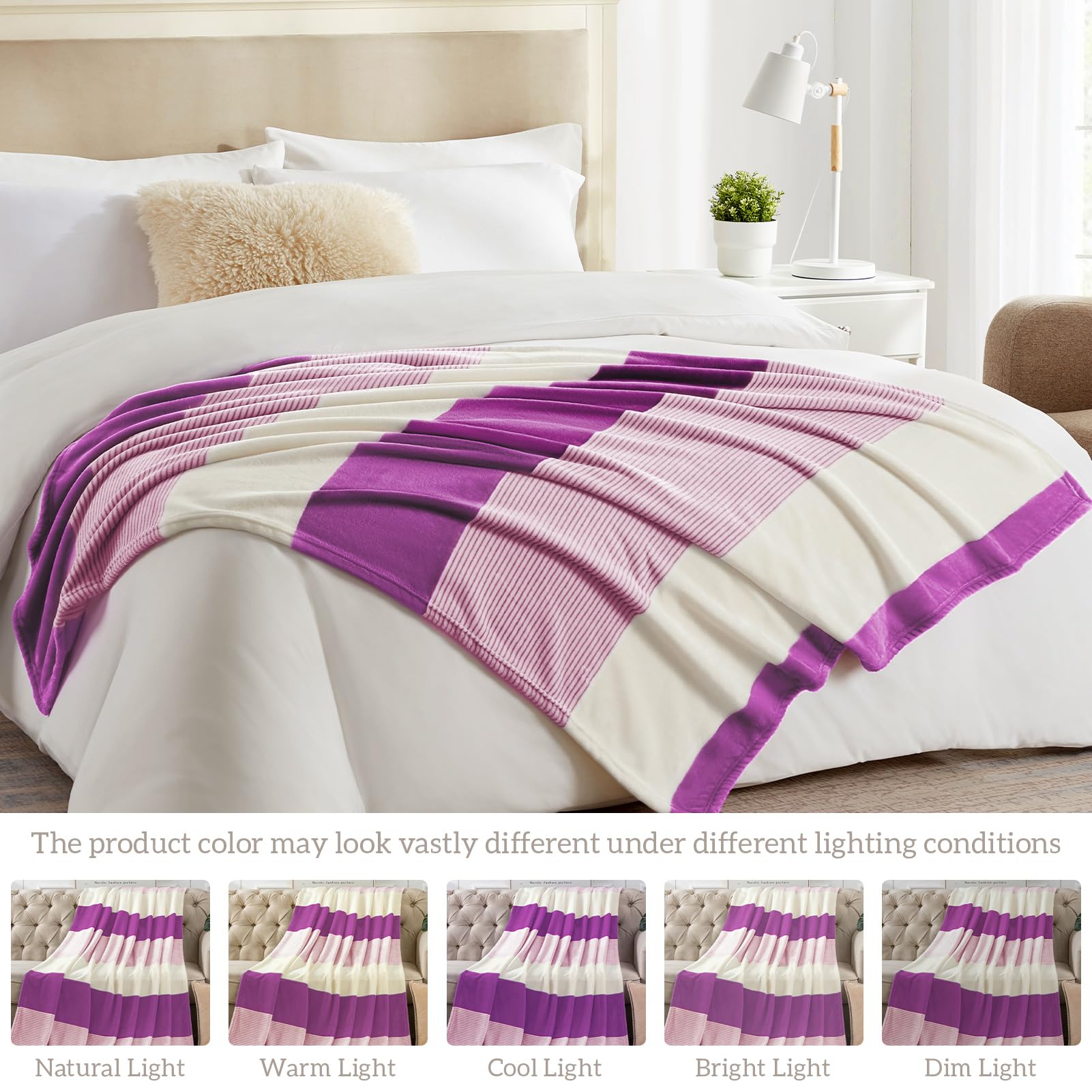 Homelike Moment Fleece Throw Blanket For Couch, Purple Soft Fluffy Blankets Throws, Fuzzy Cozy Plush Flannel Blanket For Sofa, C