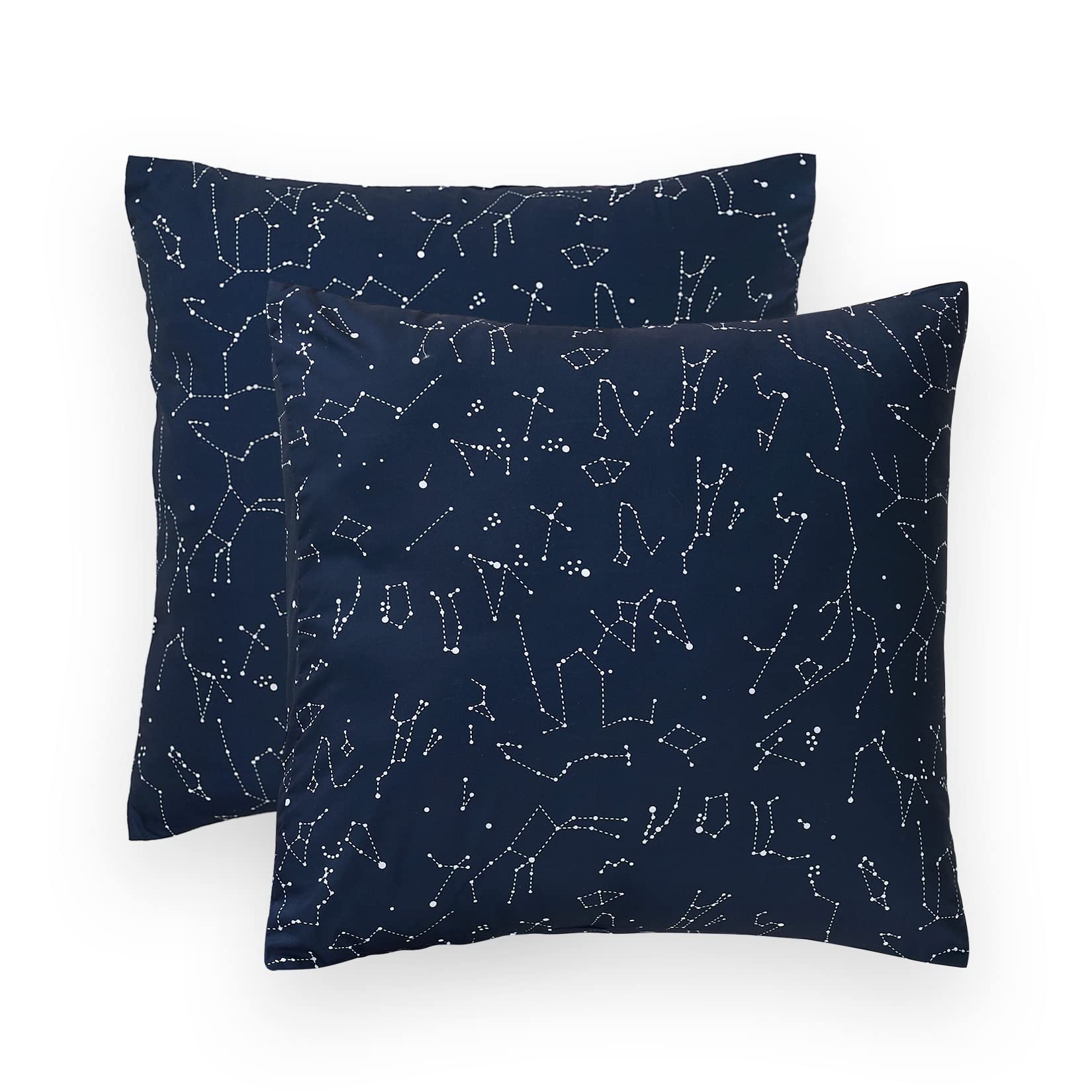 Wake In Cloud - Pack Of 2 Pillow Cases, Navy Blue Constellation With White Space Stars Pattern Printed, Soft Microfiber Pillowca