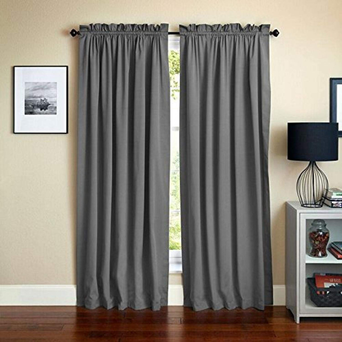 Blazing Needles Reversible Rod Pocket Room-Darkening Twill Curtain Panels, 84&quot; by 52&quot;, Steel Grey 2 Count