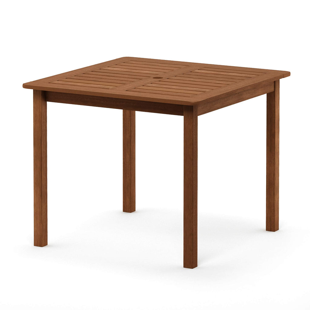 Furinno Fg18006 Tioman Hardwood Patio Furniture Square Table With Umbrella Hole, Natural, 35.4'D X 35.4'W X 29.2'H
