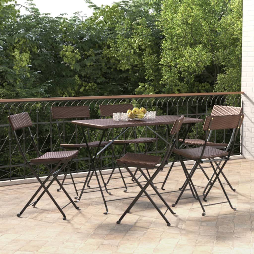 vidaXL Folding Bistro Chairs - Durable Poly Rattan Garden Chairs in Brown - Set of 6 - Weather-Resistant and Foldable, with Stable Steel Frame