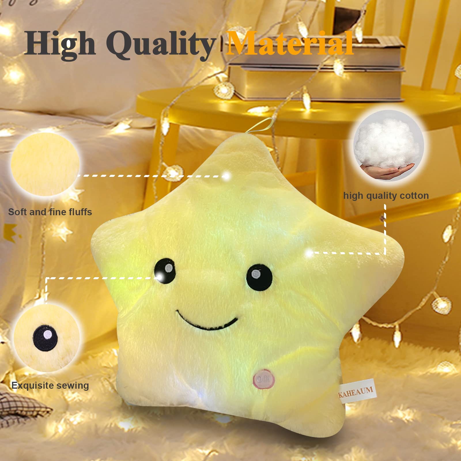 Kaheaum Twinkle Star Pillow, Decorative Throw Pillows Led Night Light Up Pillow Stuffed Animal Plush Toys Cute Pillows For Kids