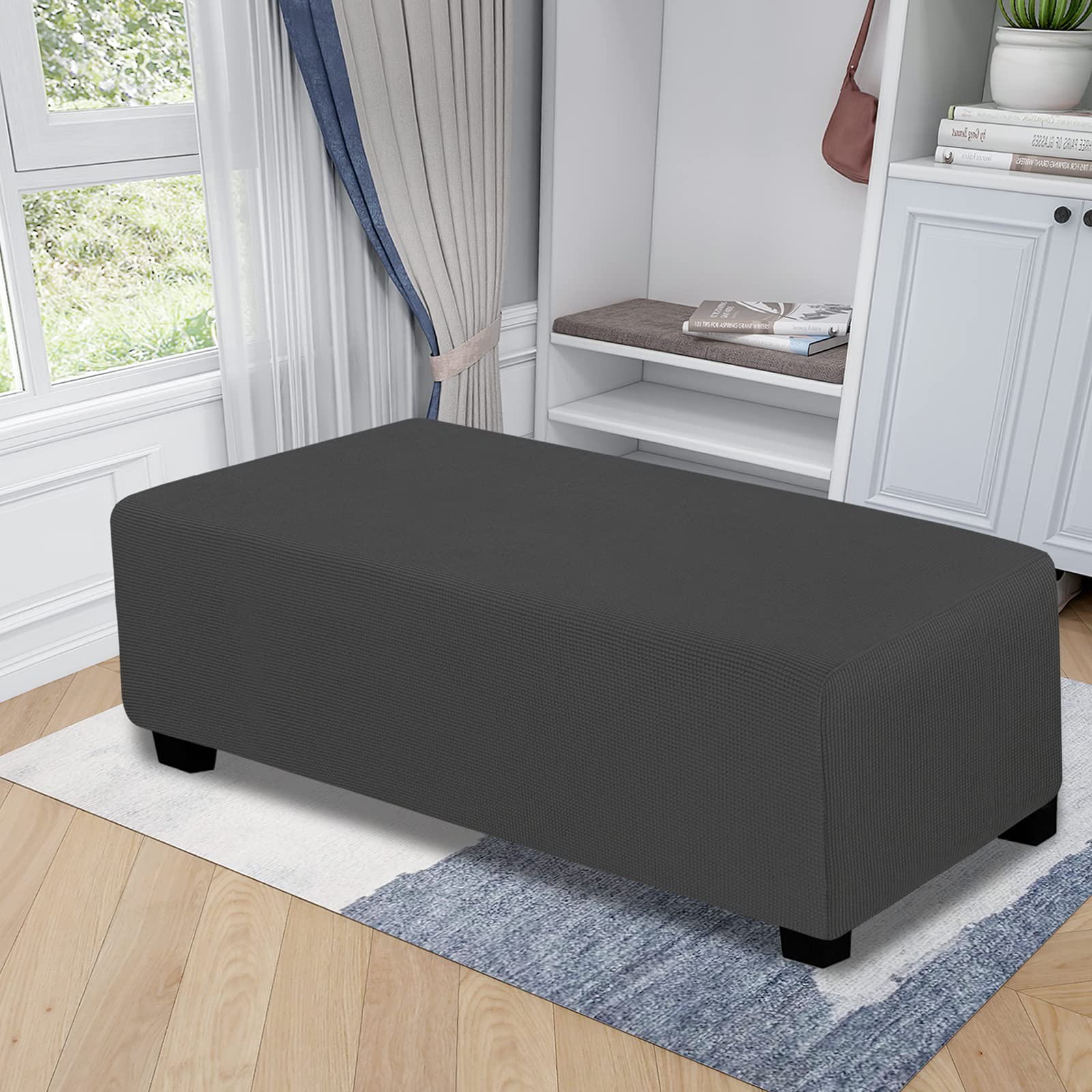 Easy-Going Stretch Ottoman Cover Folding Storage Stool Furniture Protector Soft Rectangle Slipcover With Elastic Bottom (Xx-Large,Dark Gray)