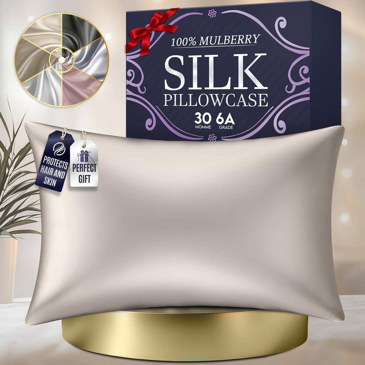 Decolure 100% Pure Mulberry Silk Pillow Case Queen Size - Highest Grade 30 Momme 6A+, Luxuriously Soft & Cooling Silk Pillowcase