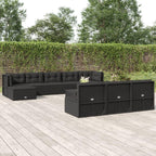 vidaXL Patio Furniture Set 10 Piece Black Poly Rattan - Modular Lounge Set with Cushions for Garden, Deck, Outdoor, Adjustable Seating