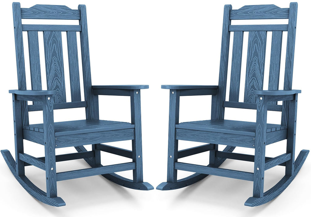 Serwall Blue Outdoor Rocking Chair Set Of 2, All Weather Patio Rocking Chair, Hdpe Poly Rocking Chair For Adults, Heavy Duty Front Porch Rocker
