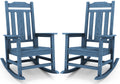 Serwall Blue Outdoor Rocking Chair Set Of 2, All Weather Patio Rocking Chair, Hdpe Poly Rocking Chair For Adults, Heavy Duty Front Porch Rocker