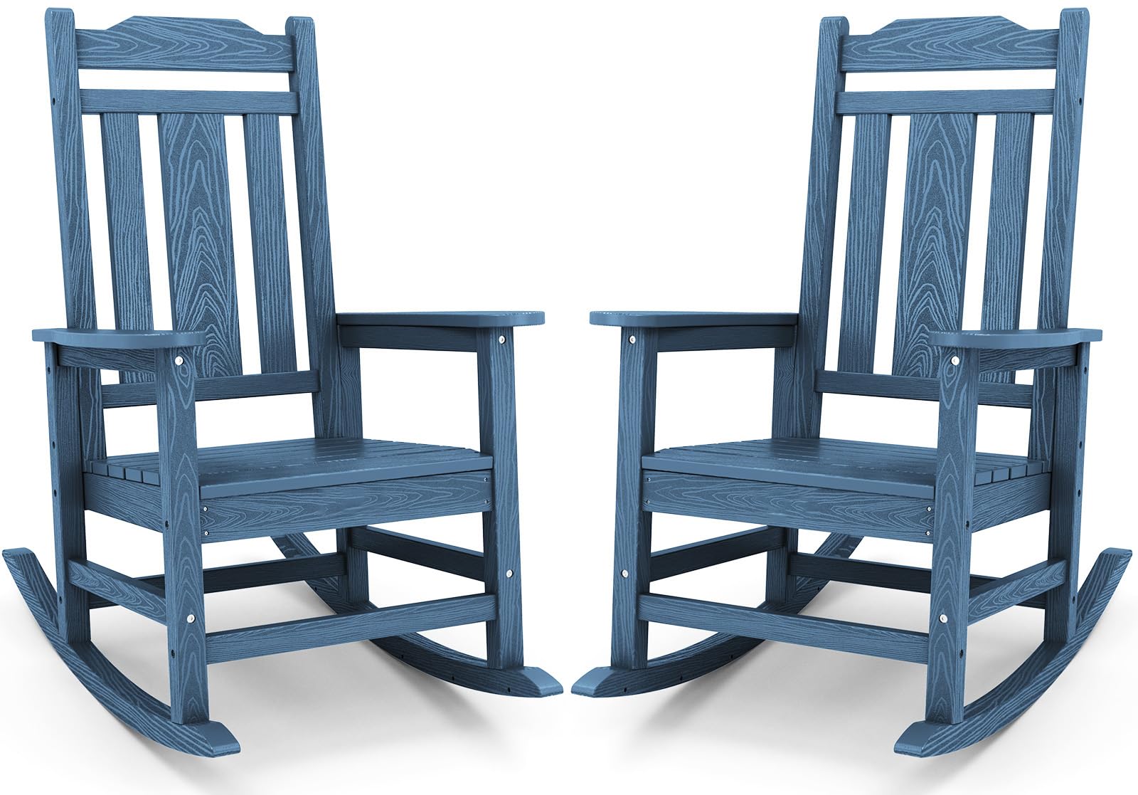 Serwall Blue Outdoor Rocking Chair Set Of 2, All Weather Patio Rocking Chair, Hdpe Poly Rocking Chair For Adults, Heavy Duty Front Porch Rocker