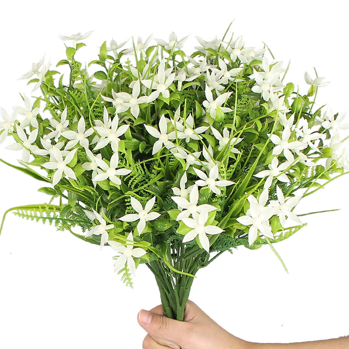 6Pcs Artificial UV Resistant Flowers Outdoor Fake Plants Flowers Star Jasmine White Greenery Plastic Flowers Farmhouse Plants Sh