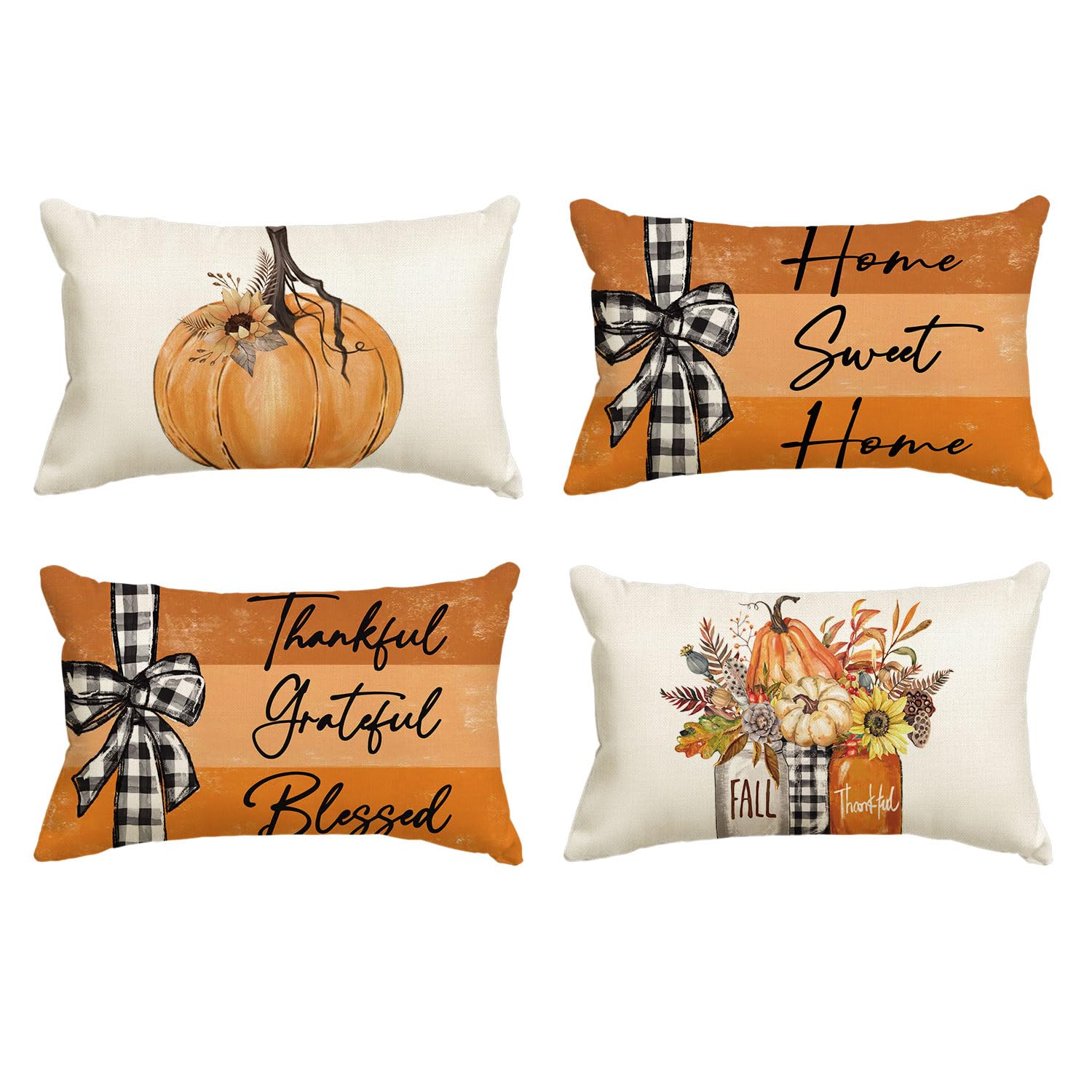Avoin Colorlife Fall Pumpkin Home Sweet Home Throw Pillow Covers, 20 X 20 Inch Autumn Thankful Grateful Blessed Harvest Floral O