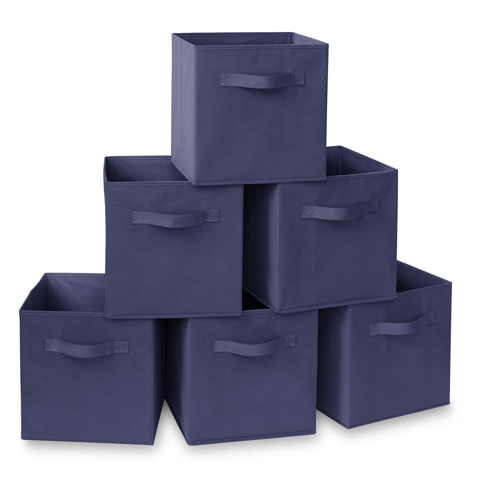Casafield Set of 6 Collapsible Fabric Cube Storage Bins, Navy Blue - 11'' Foldable Cloth Baskets for Shelves, Cubby Organizers &