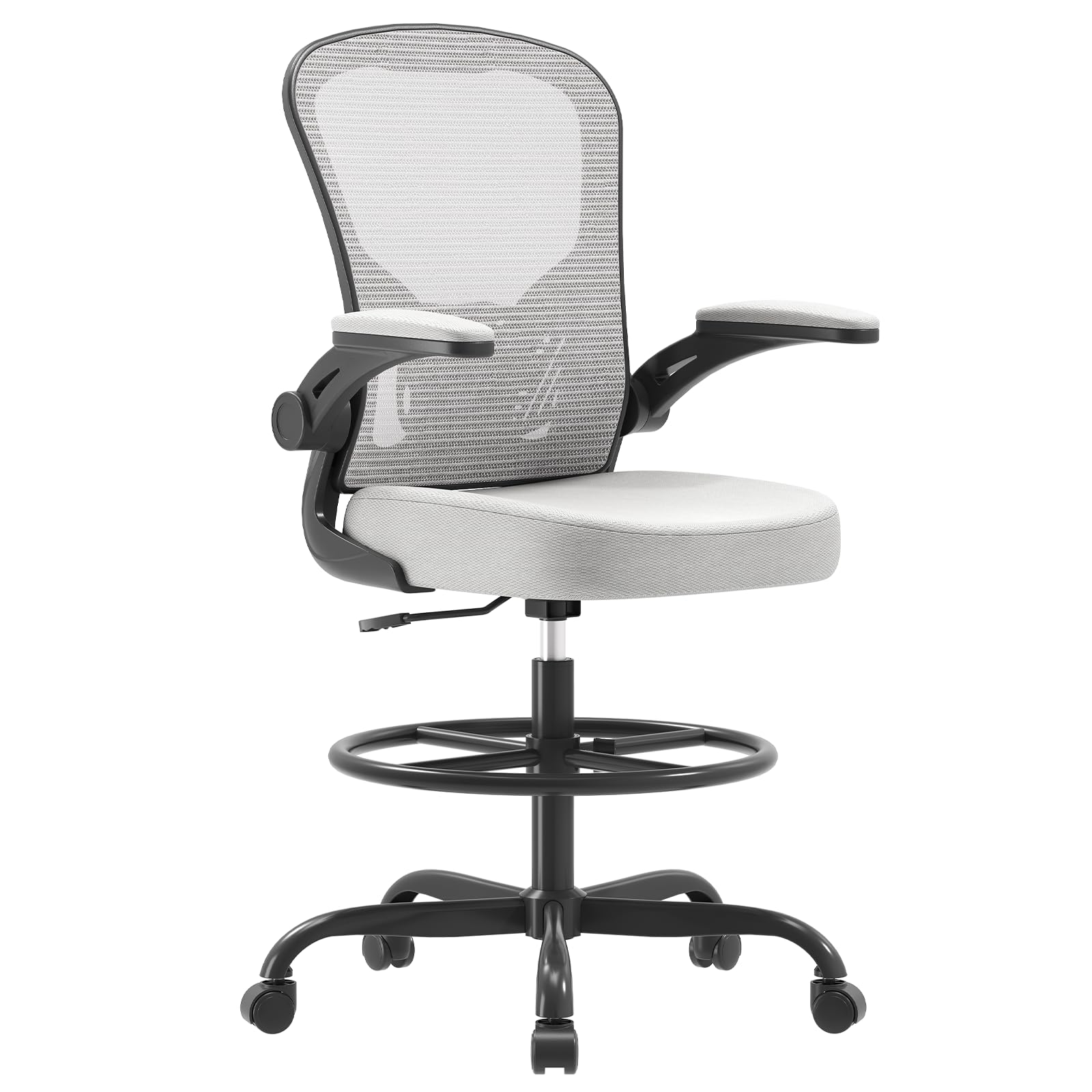 Synorla Ergonomic Drafting Chair, Tall Office Chair With Flip-Up Armrests, Breathable Mesh High Desk Chair With Lumbar Support A