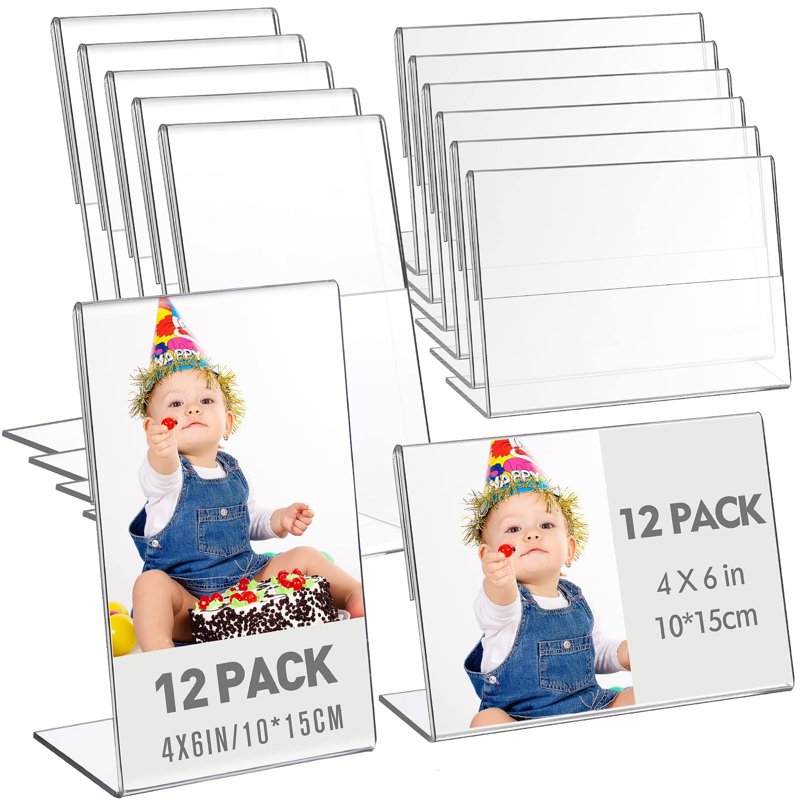 Yulejo 24 Pieces Acrylic Frame Stands Sign Holder Clear Flyer Display Stand Slant Back Picture For Home Office Desktop, Vertical