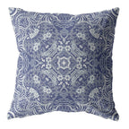 HomeRoots Indigo On White Broadcloth 16â€ Indigo White Boho Ornate Indoor Outdoor Throw Pillow