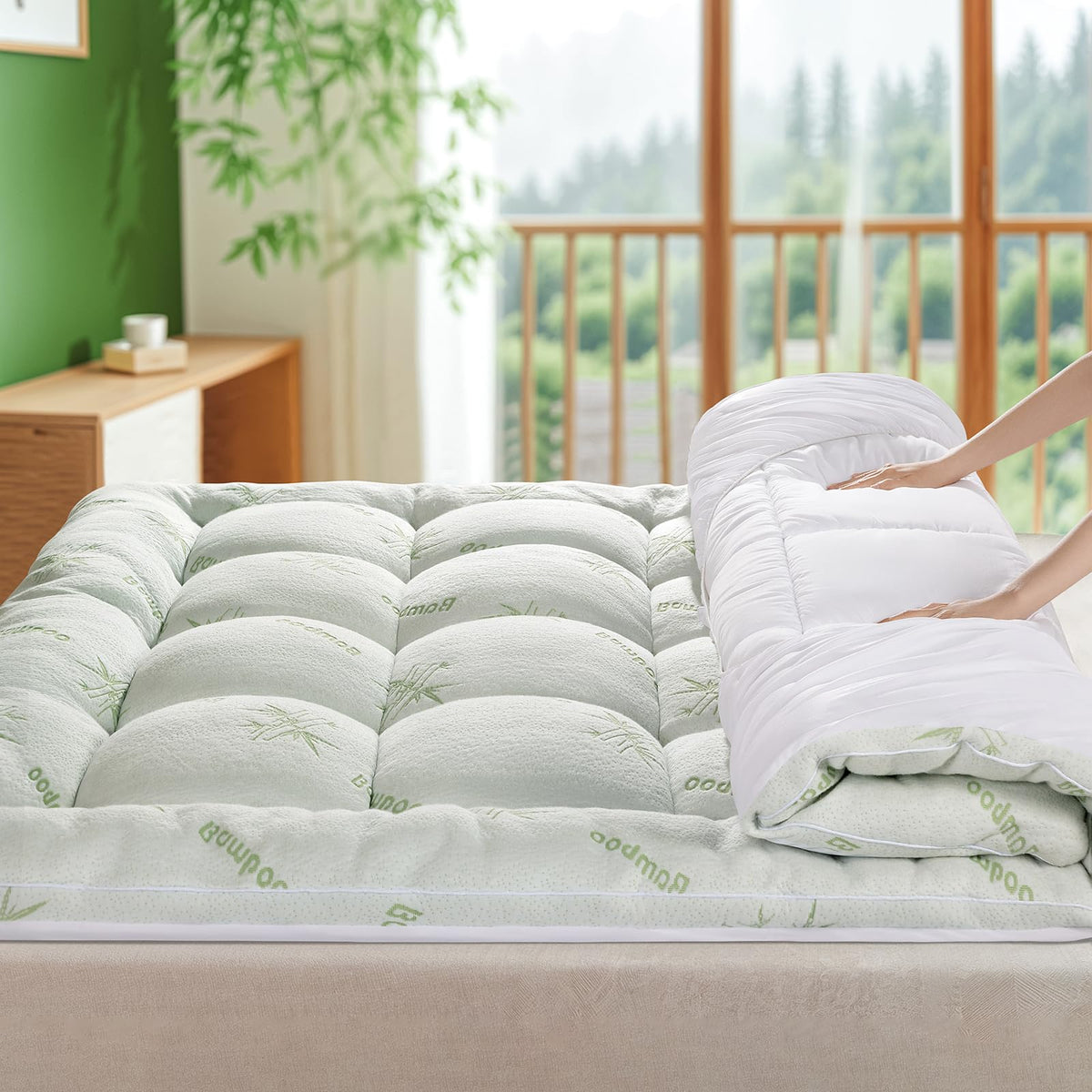 Shilucheng Cooling Queen Mattress Topper, Extra Thick 1200 Gsm Down Alternative Fill, Soft Mattress Pad For Back Pain, Bed Mattr