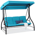 Best Choice Products 3-Seat Outdoor Large Converting Canopy Swing Glider, Patio Hammock Lounge Chair For Porch, Backyard W/Flatbed, Adjustable Shade, Removable Cushions - Sky Blue
