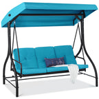 Best Choice Products 3-Seat Outdoor Large Converting Canopy Swing Glider, Patio Hammock Lounge Chair For Porch, Backyard W/Flatbed, Adjustable Shade, Removable Cushions - Sky Blue