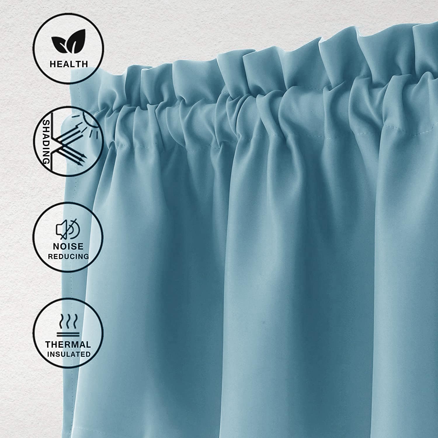 Hiasan Valance Curtains For Kitchen Blackout Thermal Insulated Solid Window Curtain Valance, Stone Blue, 42 X 18 Inches, 1 Panel