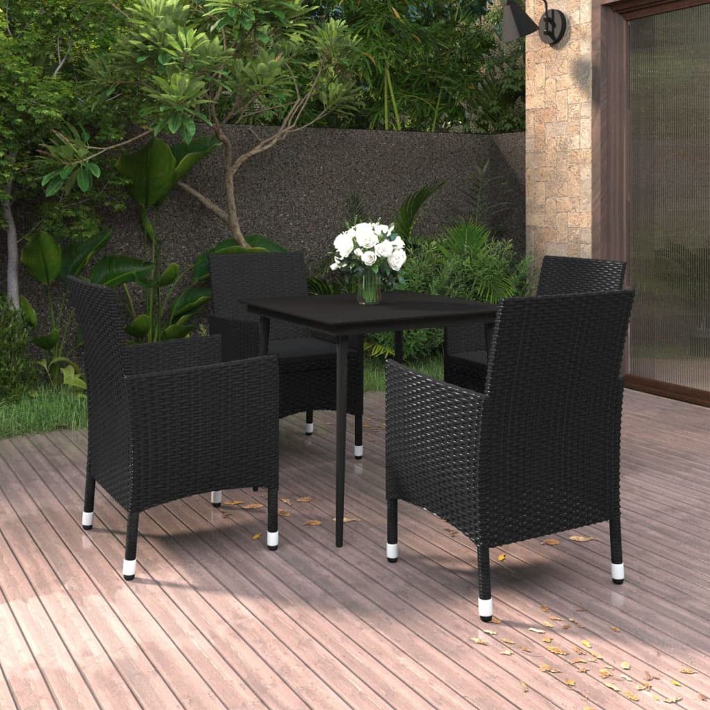 vidaXL Chic 3-Piece Patio Dining Set in Poly Rattan and Glass - Weather-Resistant Dining Furniture with Cushions for Outdoor Use