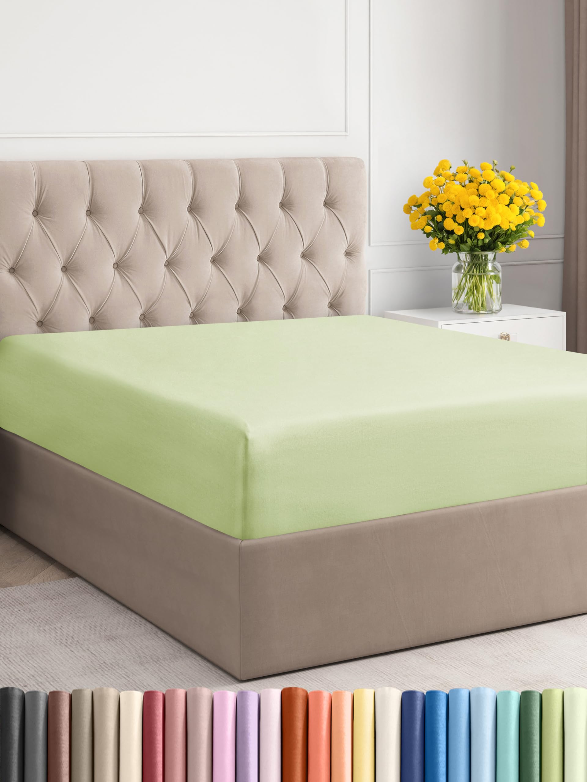 Twin Xl Size Fitted Bed Sheet - Hotel Luxury Single Fitted Sheet Only - Fits Mattress Up To 16 - Extra Soft, Wrinkle Free, Breathable - Bottom Fitted Sheet - Light Sage Green Single Fitted Sheet Only